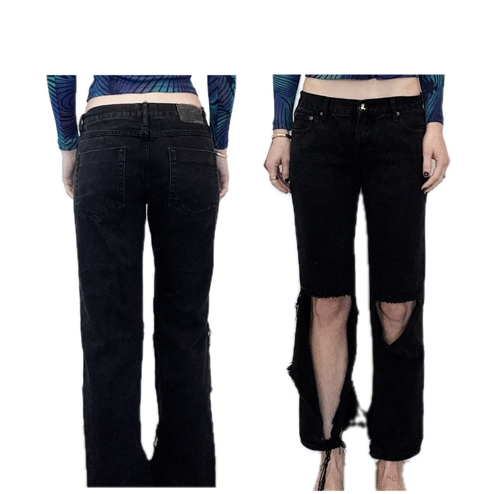One Teaspoon Black Ripped Straight Leg Jeans